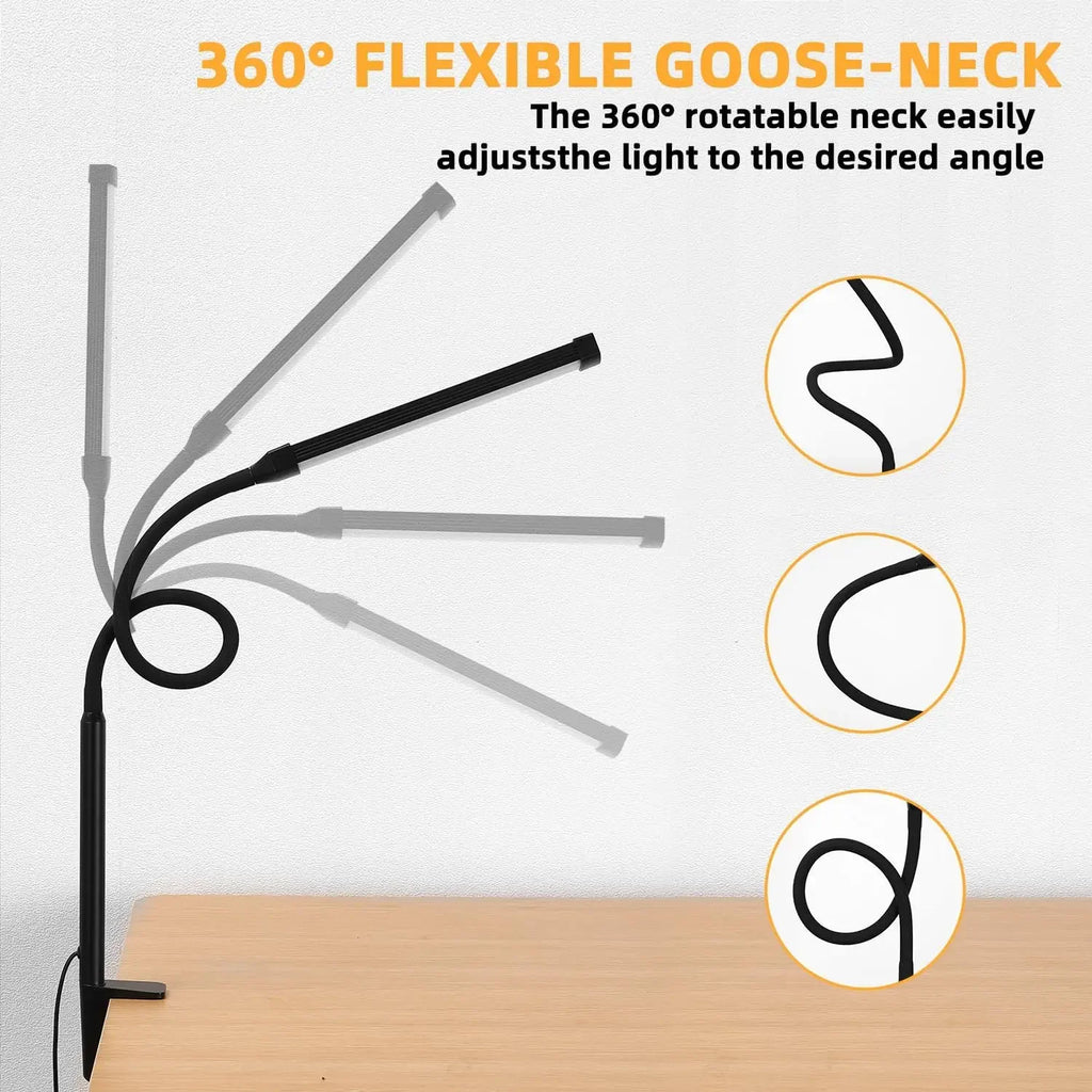 Flexible LED Desk Lamp With Clamp, 3 Modes & 10 Brightness, Eye-Caring Light For Home Office