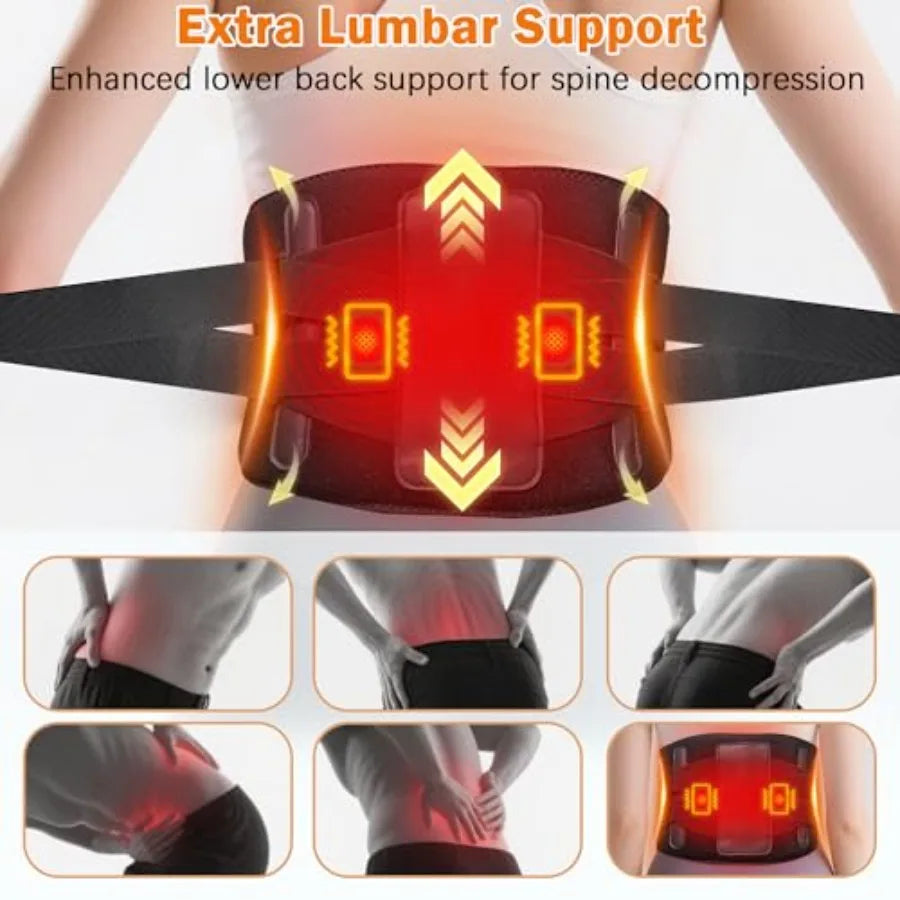 Cordless Heating Pad for Back Pain Relief47-60" Lower Back Massager with 5 Heat 5 Vibration Portable Wearable Heating Pad for C