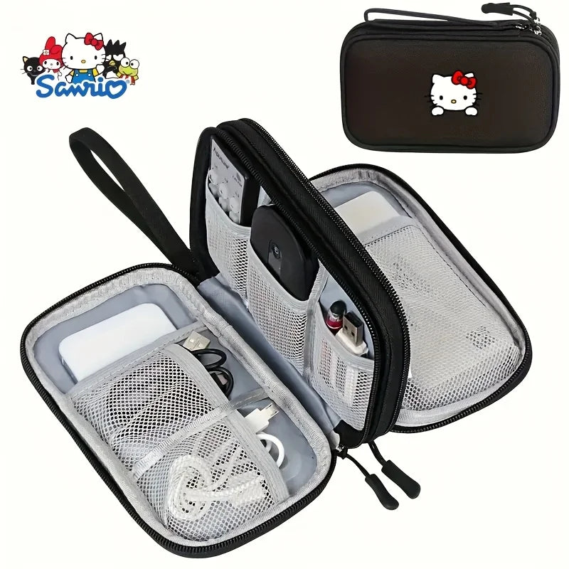 A Cute Hello Kitty Series Portable Data Cable and Earphone Storage Bag Anti-Drop and Zipper Closure Large Capacity