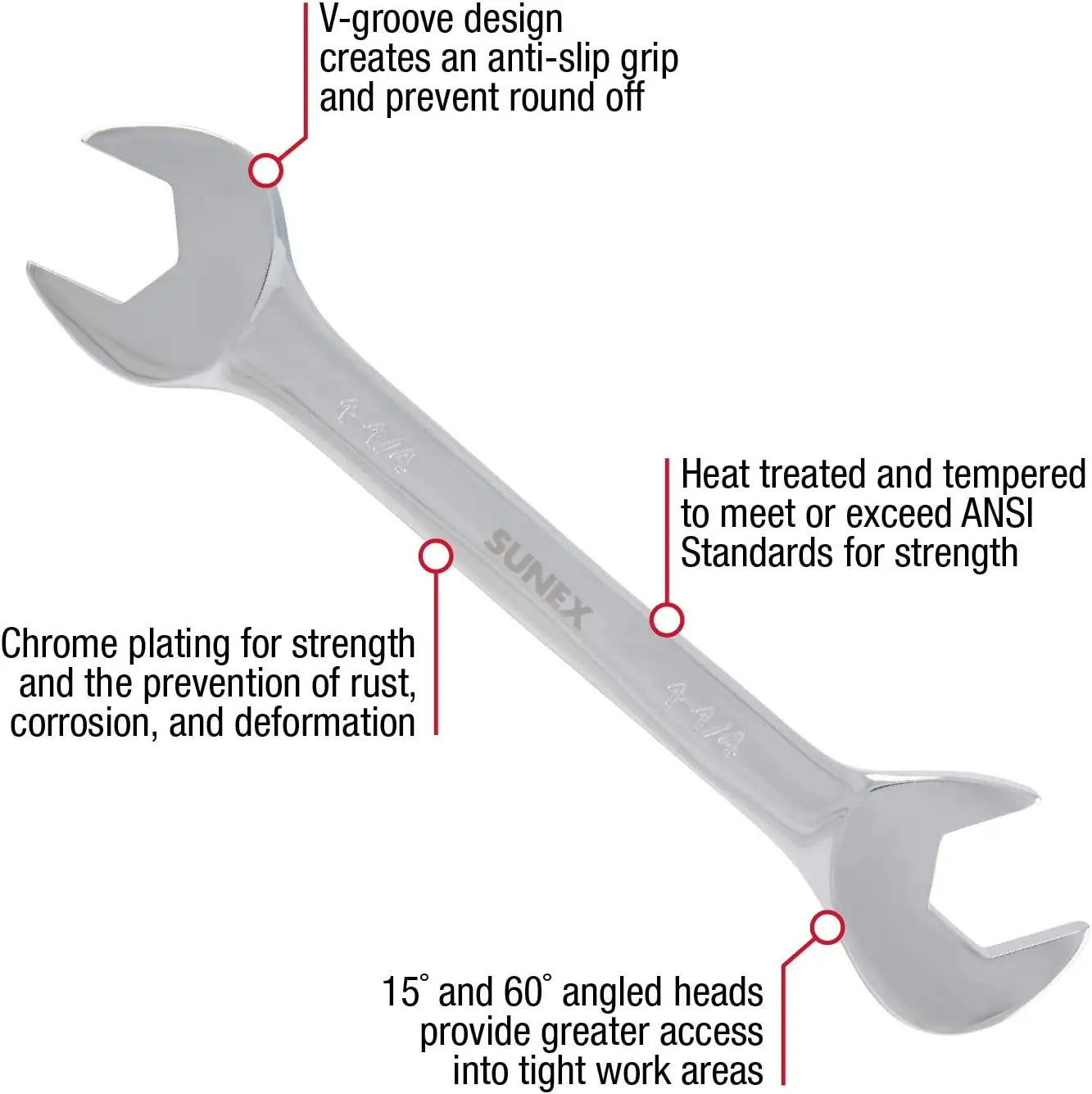 14 Piece Angle Head SAE Wrench Set, Full Polish, Anti-Slip V-Groove Design
