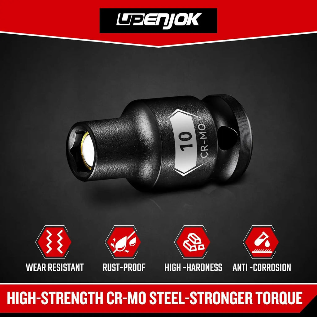2-Pack 1/2" Drive Magnetic 10mm Impact Socket Set, Shallow, CR-MO Steel, 6-Point for Impact Wrench