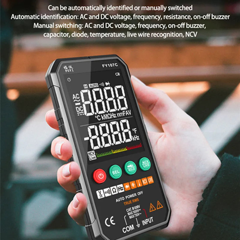 Digital Multimeter FY107C FY107B Universal Meter AC DC Voltage Ture RMS NCV Transistor Capacitor Temp Auto Voltage Smart Meter
