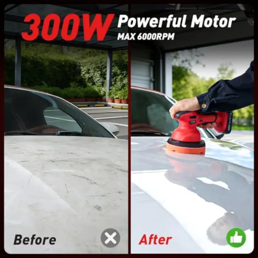 Cordless Car Buffer Polisher kit w/ 2x2000mAh 21V Batteries 6 Inch Car buffer Waxer Kit w/ 6 Variable Speed and Extra Attachmen
