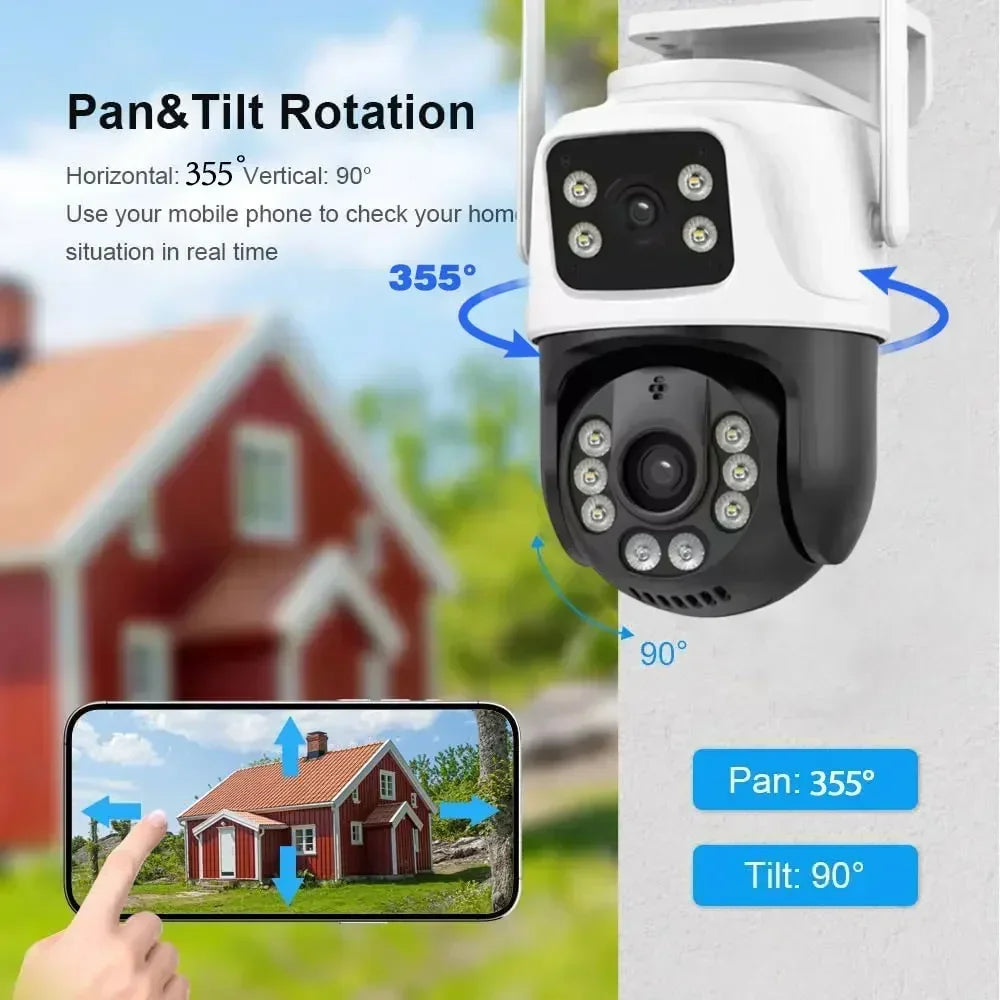 4K 8MP Outdoor Wireless Security Camera Dual Lens Dual Screen AI Human Detect Auto Tracking PTZ Wifi Survalance Camera iCSee App