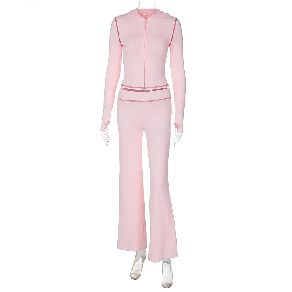 Summer Women's Clothing Front Top High Waist Skinny Long Pants Set For Polyester Streetwear