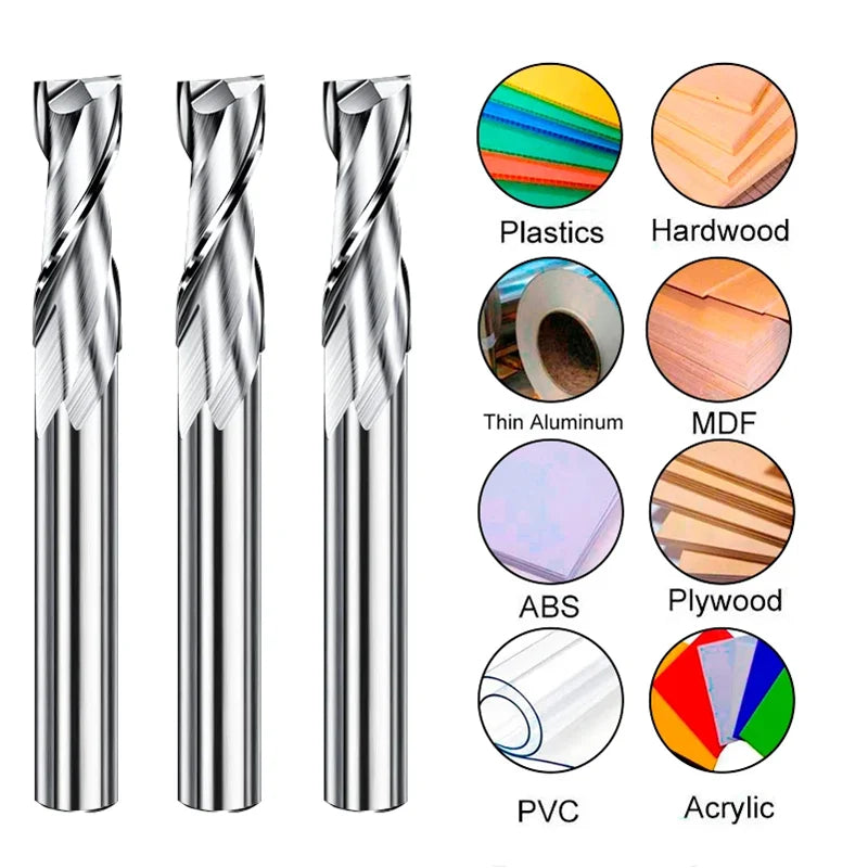 2 Flute Flat Up Cut End Mill 3.175/4/6/6.35/8/10/12mm Shank，Carbide CNC Router Engraving Bit PVC MDF Milling Cutter for Wood ﻿
