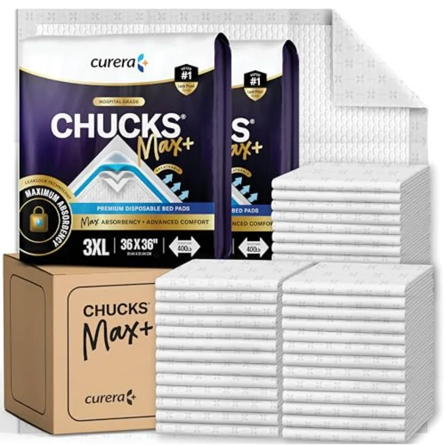 Chucks MAX+ Hospital Bed Pads Disposable Adult 36 x 36 Soft Breathable Incontinence Pads - XXX-Large Chux Pee Pads for Elderly