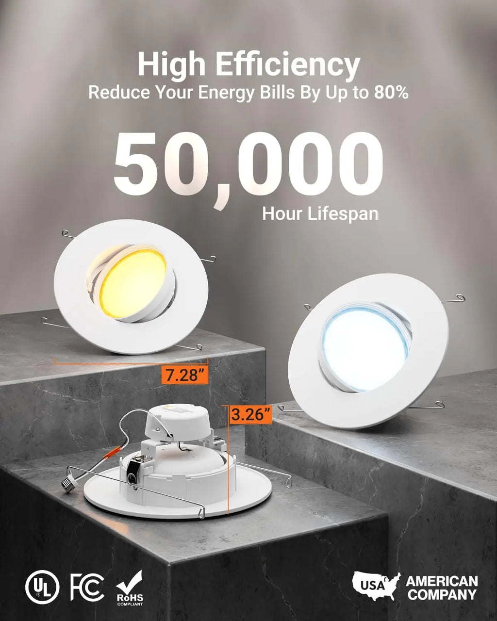 5/6 Inch LED Gimbal Recessed Downlight, 12W=60W, 800LM, Selectable CCT 2700K-5000K, Dimmable, Damp Rated, 4 Pack