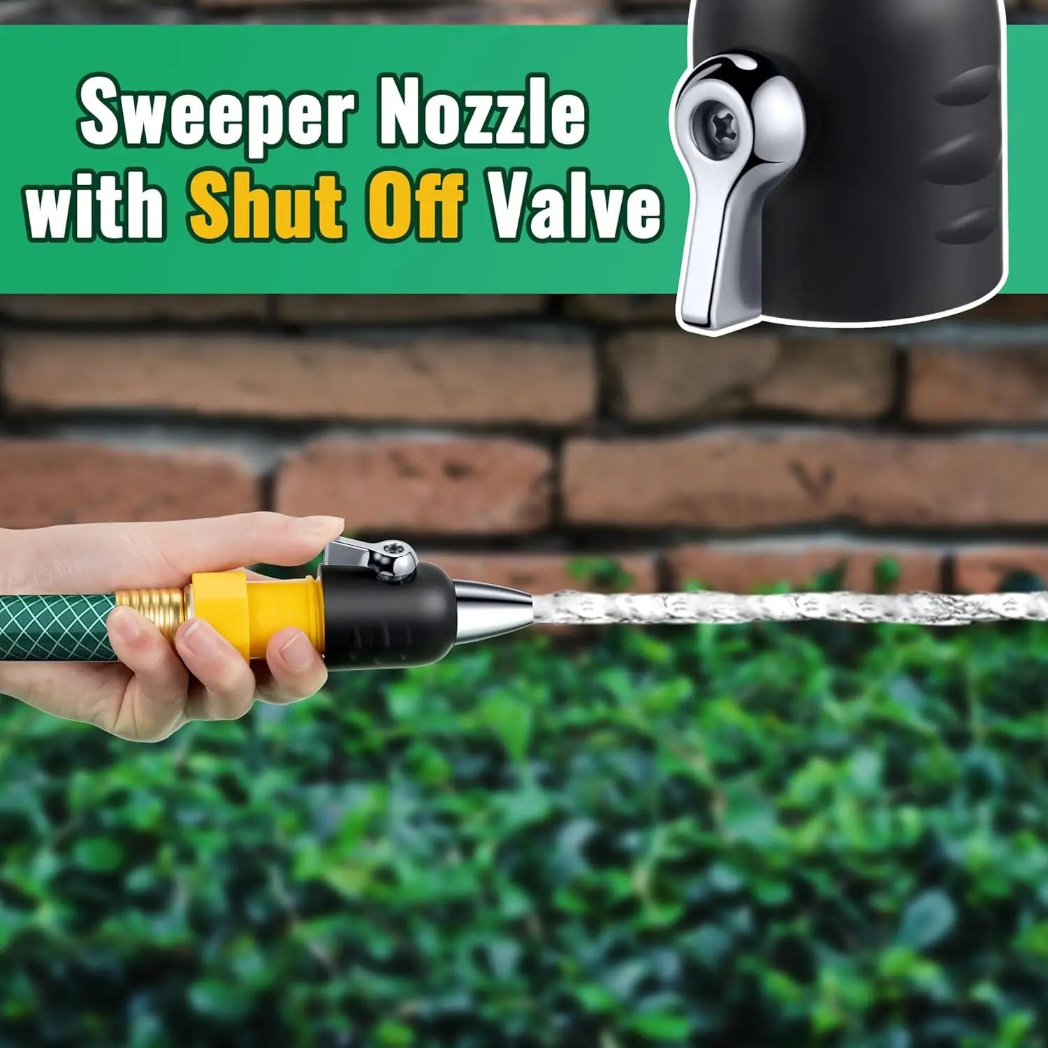 3/4" GHT Garden Hose Nozzle with Shut Off Valve, Zinc Jet Sprayer for Watering, Car Washing, and Sweeping (Black, 2 Pack)