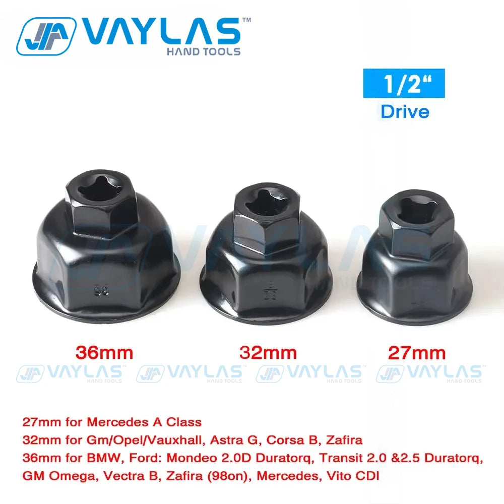 Oil Filter Wrench Cap Housing Removal Tool 6 Flutes 27MM 32MM 36MM 1/2" DRIVE