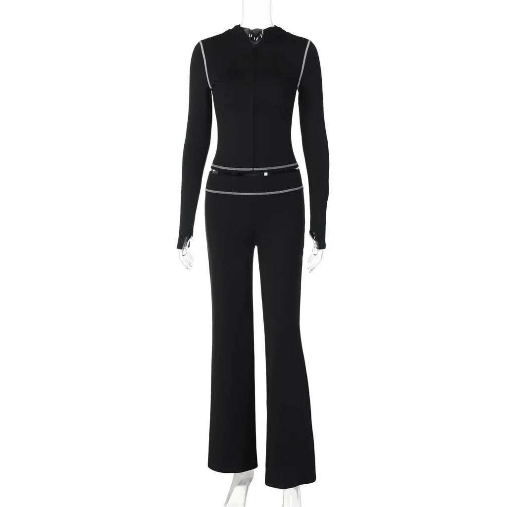 Summer Women's Clothing Front Top High Waist Skinny Long Pants Set For Polyester Streetwear