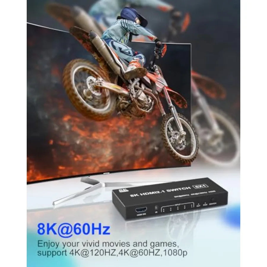 HDMI Switch k@20Hz 8K@60Hz - HDMI 2. Switch Box Port Expander Selector with Remote Support D/HDR/HDCP2. Compatible with PS// Xb