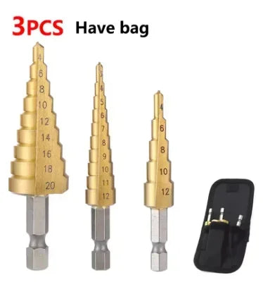 Titanium Coated Step Drill Bit Set | Large & Small Sizes | 2-Piece or 3-Piece for Metal, Wood, and Plastic