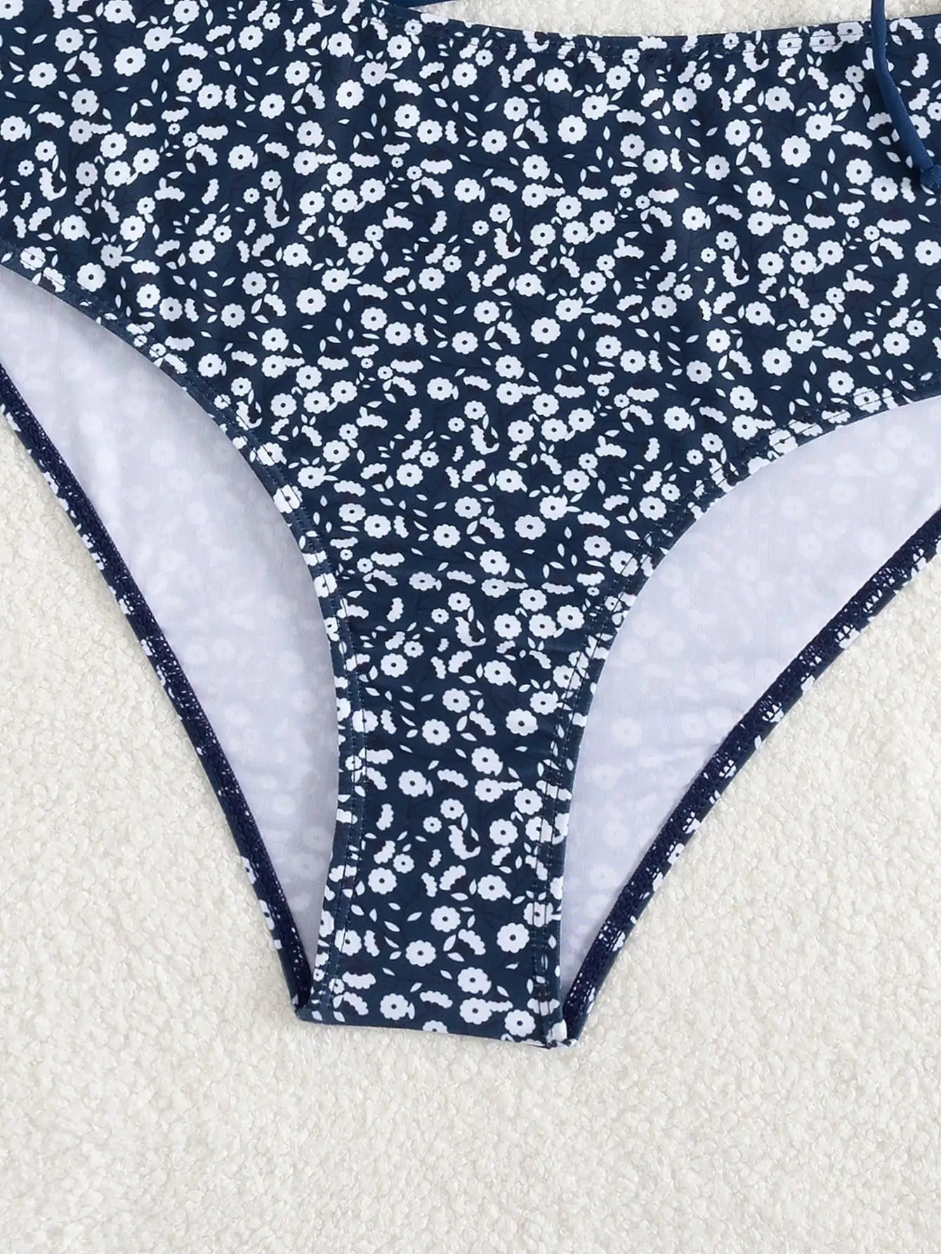 Women's Ribbed Camisole Top And Floral Print High Waist Swim Shorts Set