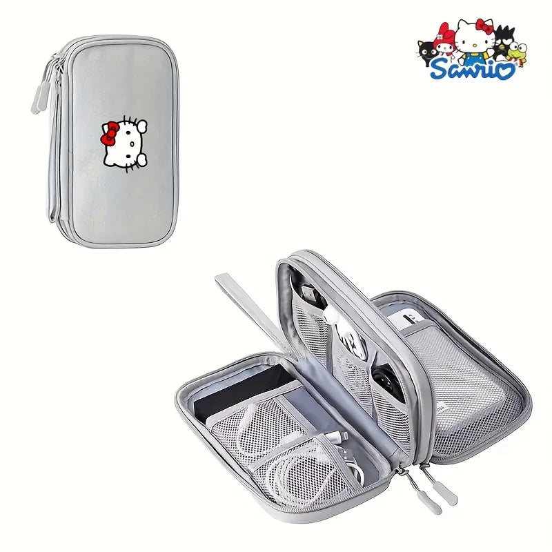 A Cute Hello Kitty Series Portable Data Cable and Earphone Storage Bag Anti-Drop and Zipper Closure Large Capacity