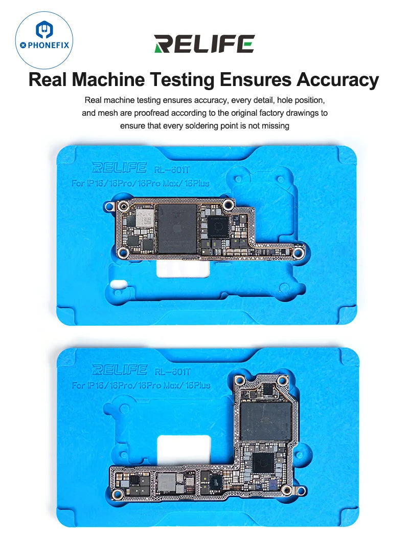 Relife RL-601T Middle Layer Tin Planting BGA Reballing Platform Stencils for iPhone X-17 Pro Max motherboard desoldering repair