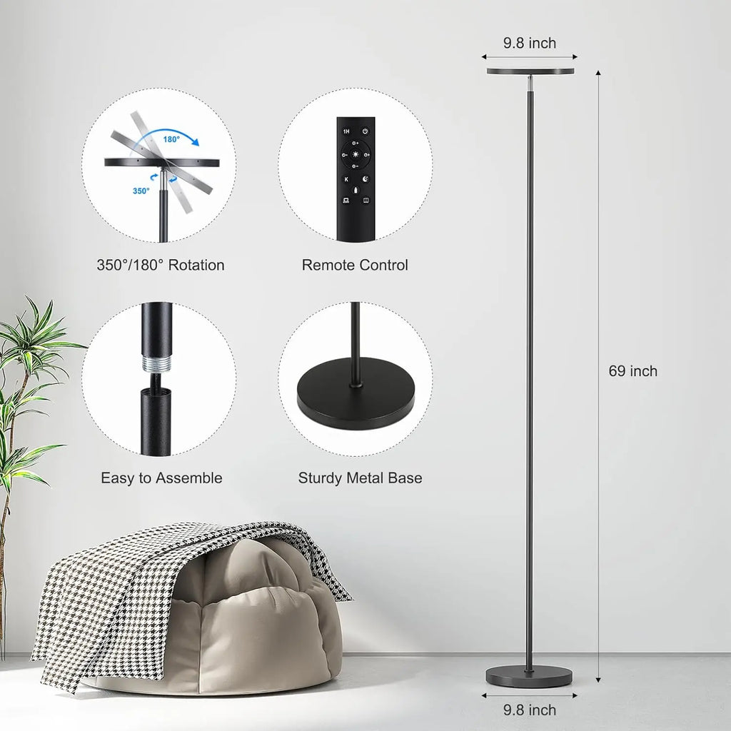 Modern LED Floor Lamp with Remote Control, 69" Tall Stepless Dimmable Standing Light for Living Room