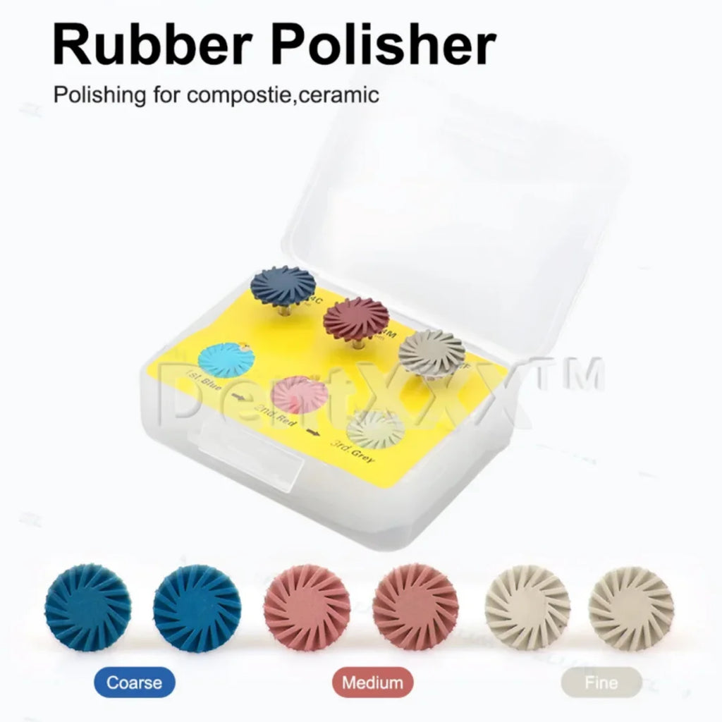 6 Composite Resin Polishing Discs, Rubber Polishing Wheels 14mm, 3-Color Cyclone Wheels with Gold Ra Shank, Shank Diameter 2.35mm, for Soft Metals, Wood, Stone, Pvc, Jade, Ceramic Tiles, Marble, Plastic, Agate, Glass, Crystal, and Non-Ferrous Metals