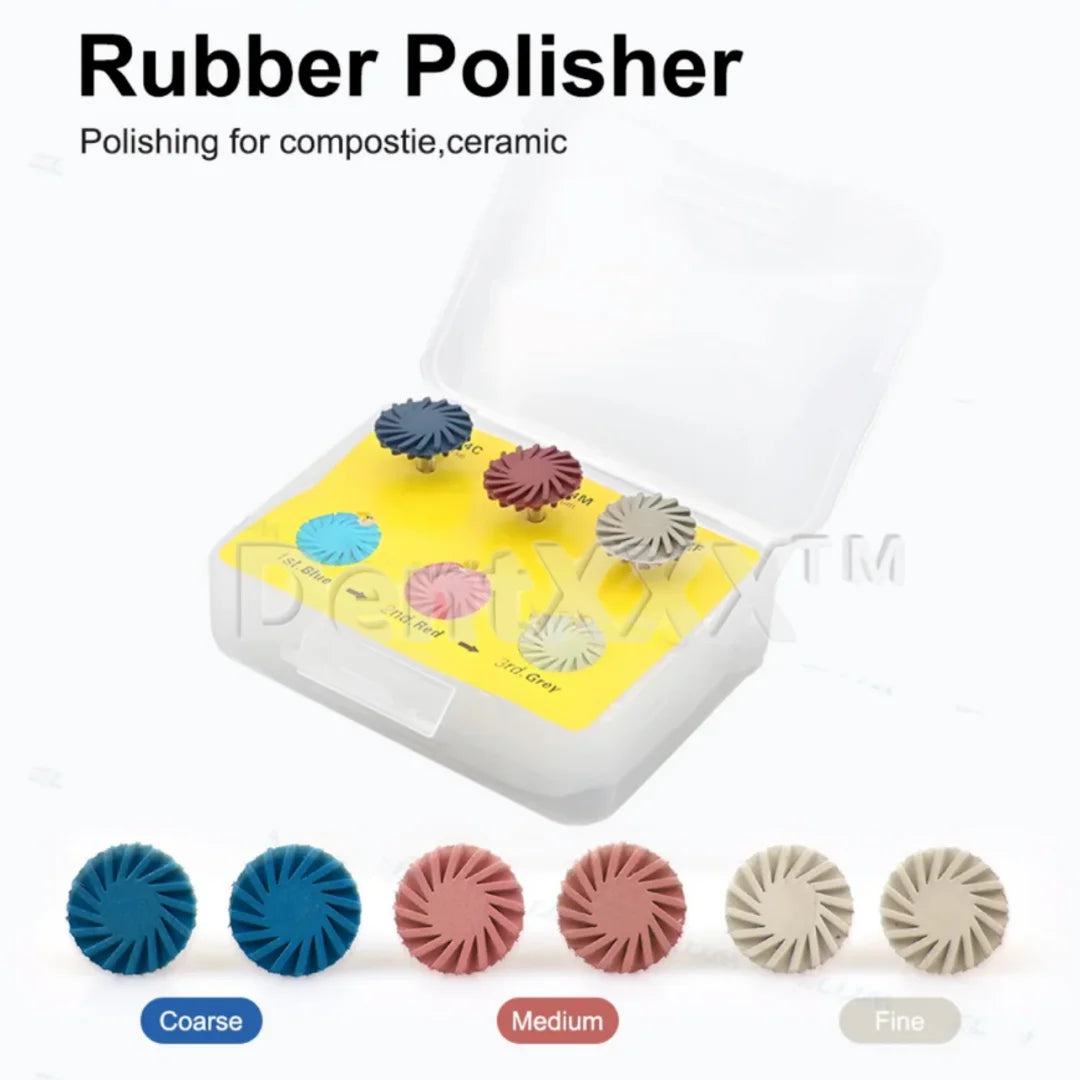 6 Composite Resin Polishing Discs, Rubber Polishing Wheels 14mm, 3-Color Cyclone Wheels with Gold Ra Shank, Shank Diameter 2.35mm, for Soft Metals, Wood, Stone, Pvc, Jade, Ceramic Tiles, Marble, Plastic, Agate, Glass, Crystal, and Non-Ferrous Metals