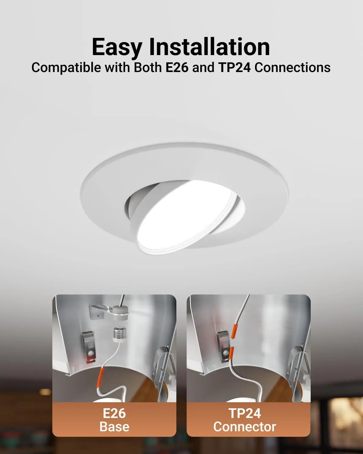 5/6 Inch LED Gimbal Recessed Downlight, 12W=60W, 800LM, Selectable CCT 2700K-5000K, Dimmable, Damp Rated, 4 Pack