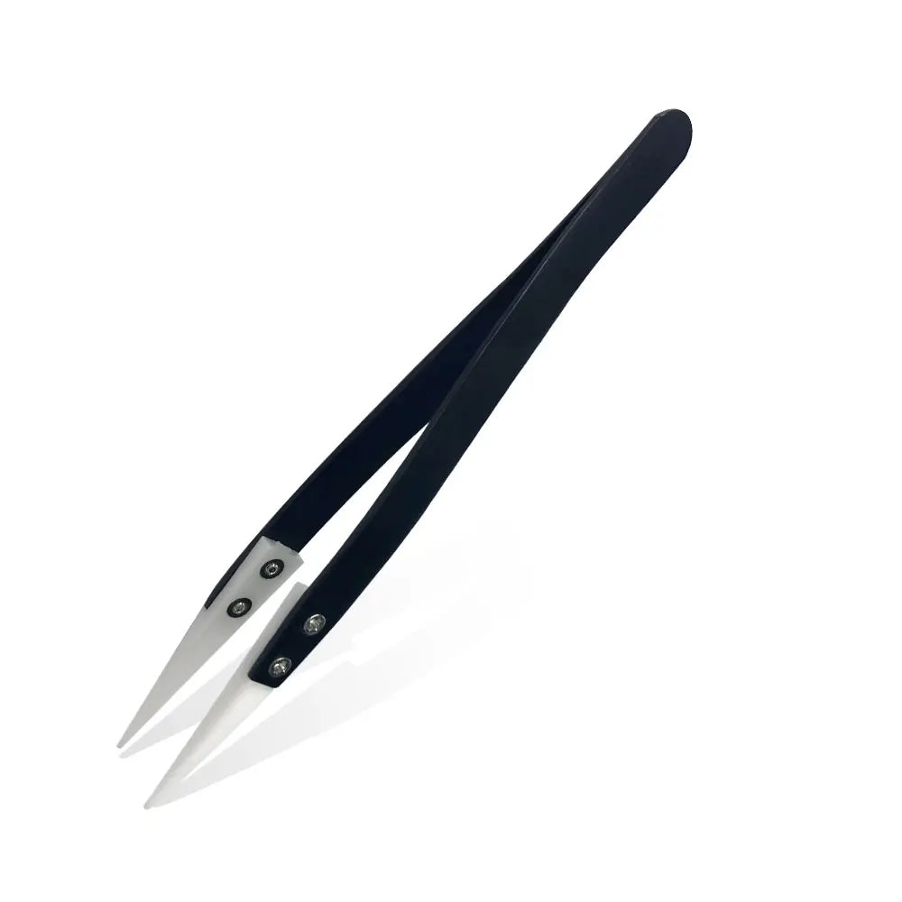 Precision Ceramic Tips Tweezers Anti-static Straight Aimed Tweezers Stainless Steel Handle High Temperature for Pinching Coils