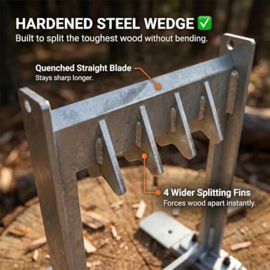 Manual Log Splitter with Secure Metal Lock-On Safety Guard - Hardened Straight Sharp Blade and Rust-Proof Electroplated Steel -