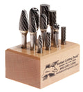 USA Made Carbide Bur Set, 10-Piece Assorted on 1/4" Shanks for Precision Cutting Tools