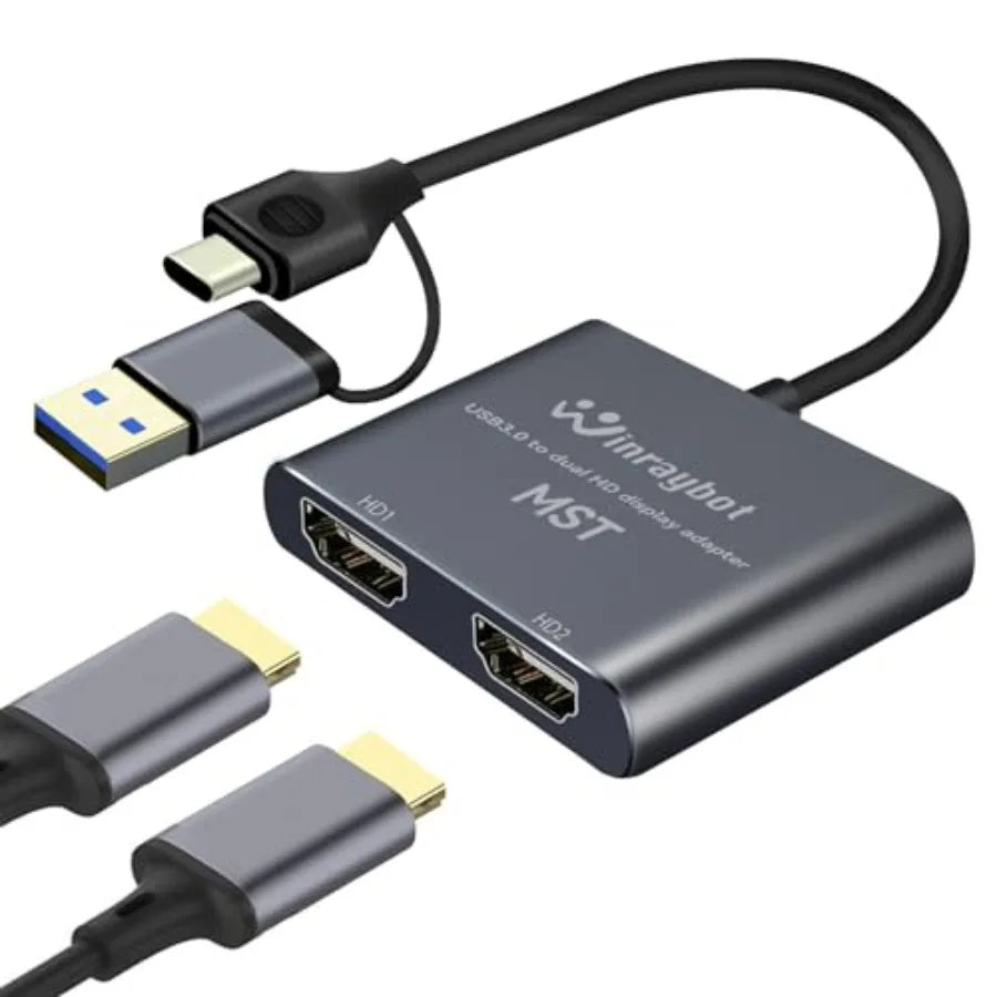 USB to Dual HDMI Adapter 1080P@60Hz Extended External Monitors Dual Monitor Adapter for Window/Mac Support PC/Laptop/Desktop 2