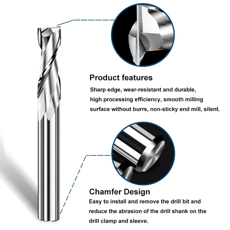 2 Flute Flat Up Cut End Mill 3.175/4/6/6.35/8/10/12mm Shank，Carbide CNC Router Engraving Bit PVC MDF Milling Cutter for Wood ﻿