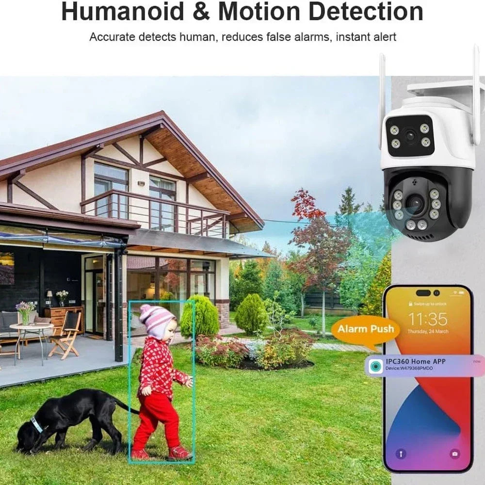 4K 8MP Outdoor Wireless Security Camera Dual Lens Dual Screen AI Human Detect Auto Tracking PTZ Wifi Survalance Camera iCSee App