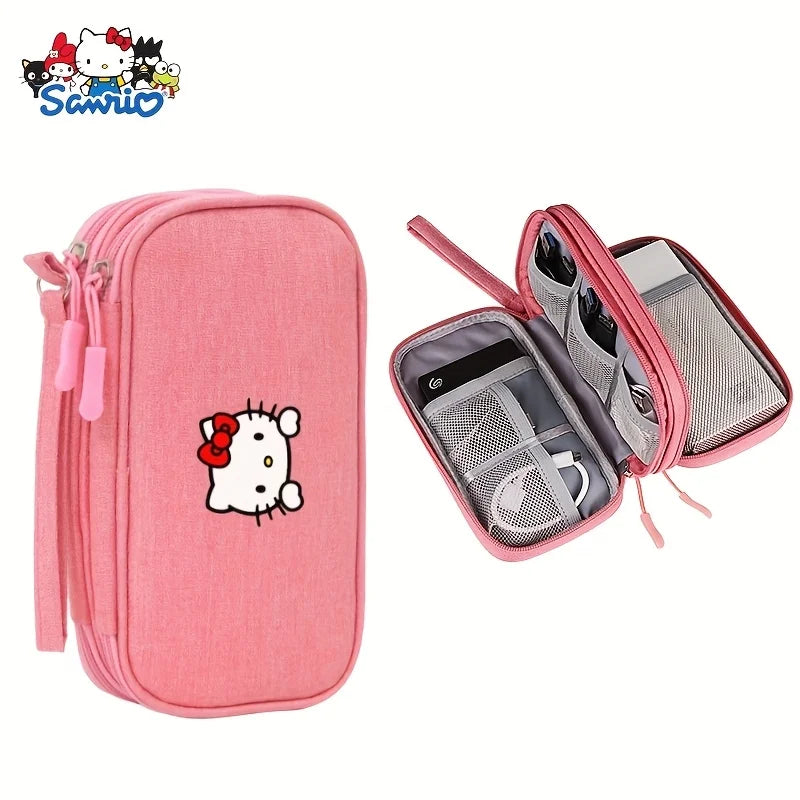 A Cute Hello Kitty Series Portable Data Cable and Earphone Storage Bag Anti-Drop and Zipper Closure Large Capacity