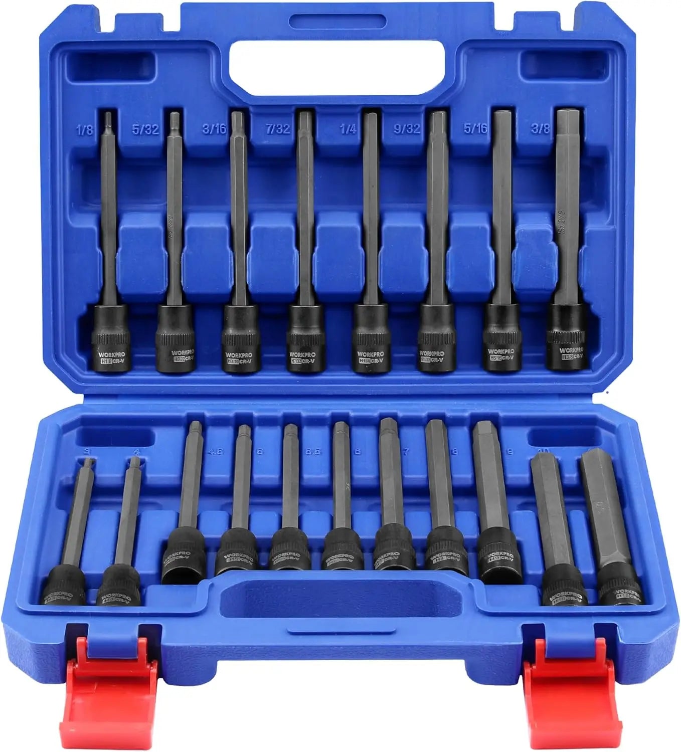 19-Piece 3/8 Inch Drive Extra Long Hex and Torx Bit Socket Set with Premium S2 Steel and CR-V Sockets, Includes Storage Case