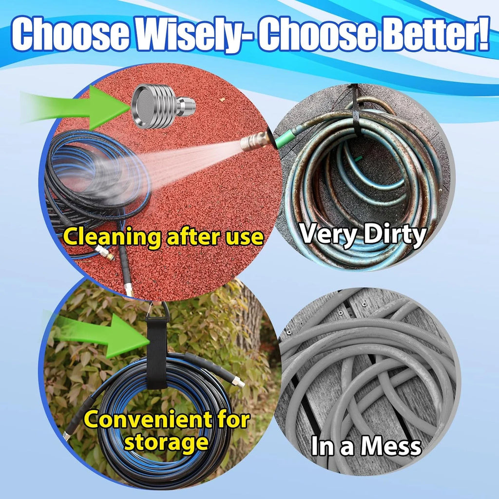 50FT Blue-Black Cleaning Hose Pressure Washer Drain Flusher,1/4" NPT  5000PSI Sink Unblocker Kitchen Flusher Nozzle Accessories