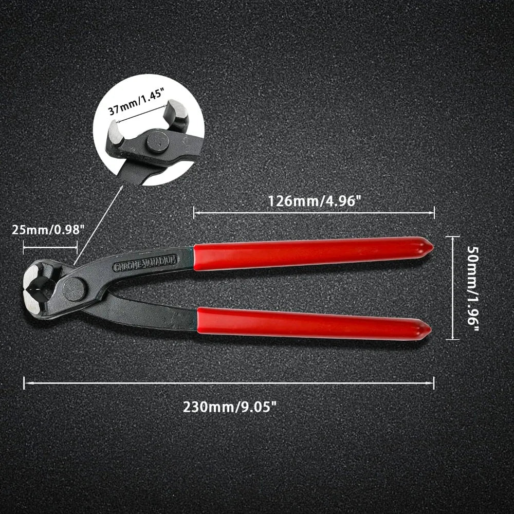 9 Inch Ear Clamp Pliers, Chrome Vanadium Steel Crimper Tool, Nail Remover, Pincer for Pipe Hose Clamps