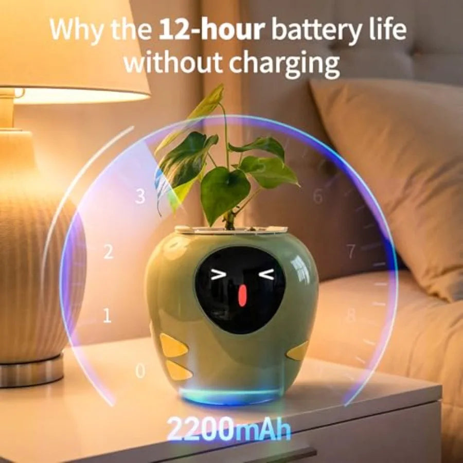 Plantbot Upgraded Large Smart Flower Pot Pet Planter Robot with Artificial Intelligence Time Temperature Display and Numerous E