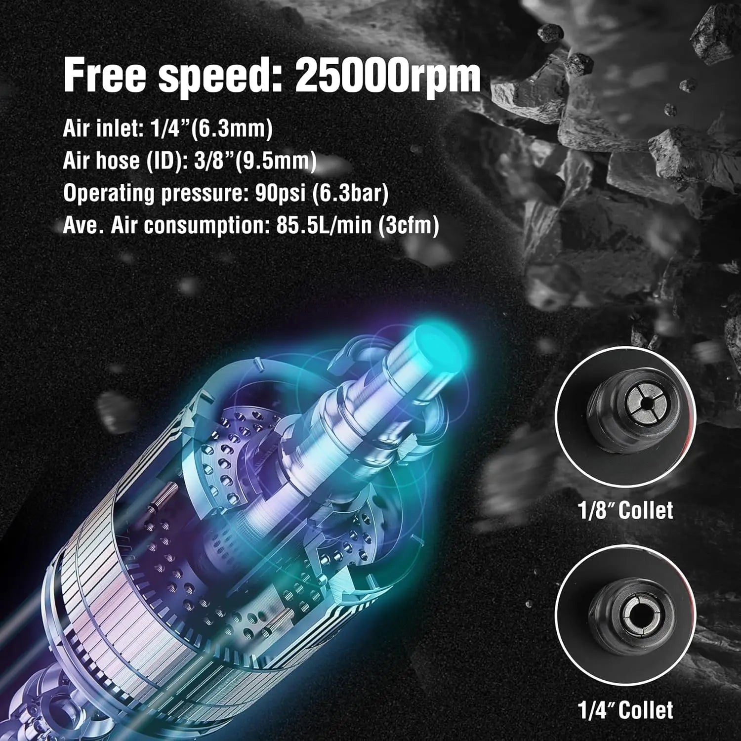 1/4-Inch Pneumatic Die Grinder, 25000RPM, for Grinding, Cutting, Polishing, Welding Repair & Deburring with Collets