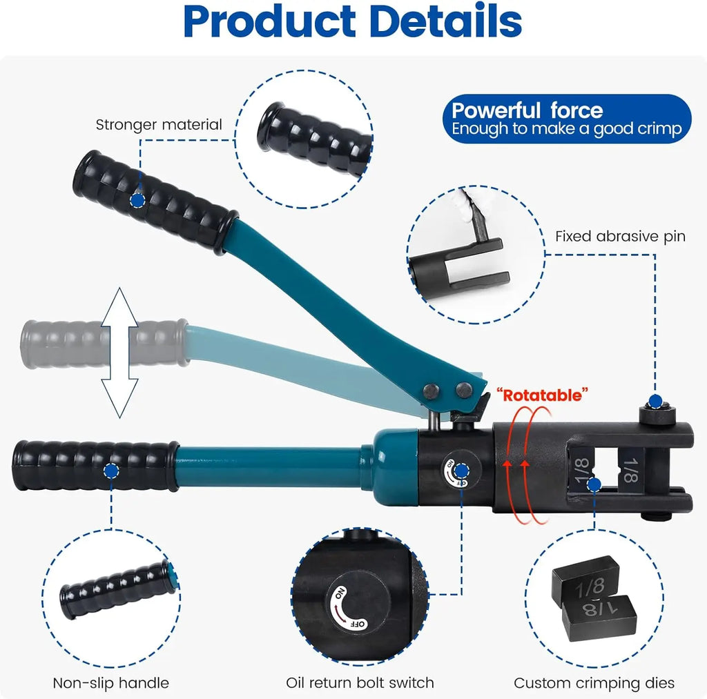 Upgraded Hydraulic Cable Railing Crimping Tool for 1/8" 5/32" 3/16" Stainless Steel Wire Rope with Cutter