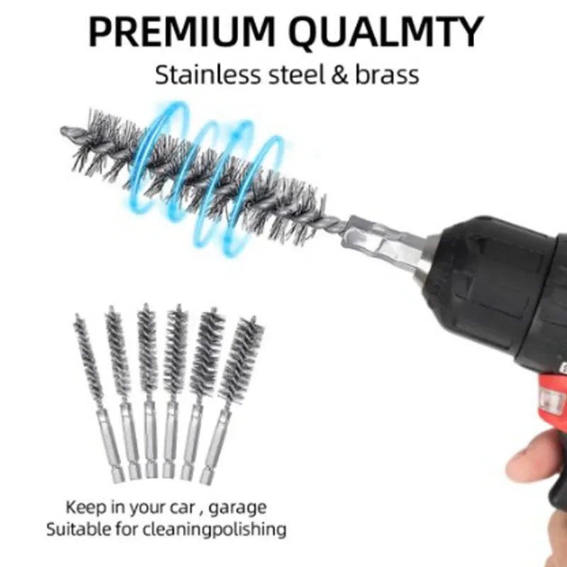 New 6 Pcs 8-19mm Wire Tube Machinery Cleaning Brush Rust Cleaner Washing Polishing Tools for Automotive Manufacturing Processing