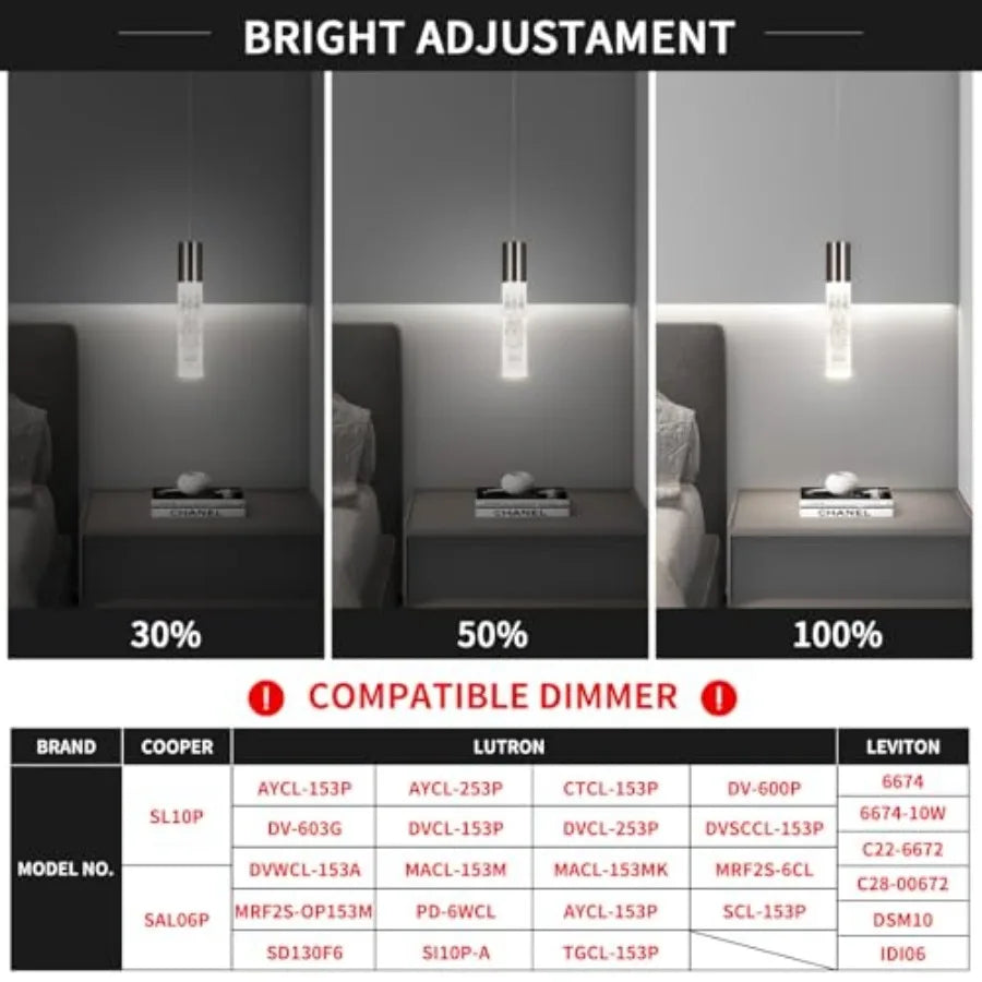 Modern Pendant Light, 3Color LED Bubble Crystal Island Light Fixtures, Mini Pendant Lighting for Kitchen Island, Bar, 6W, 3000-