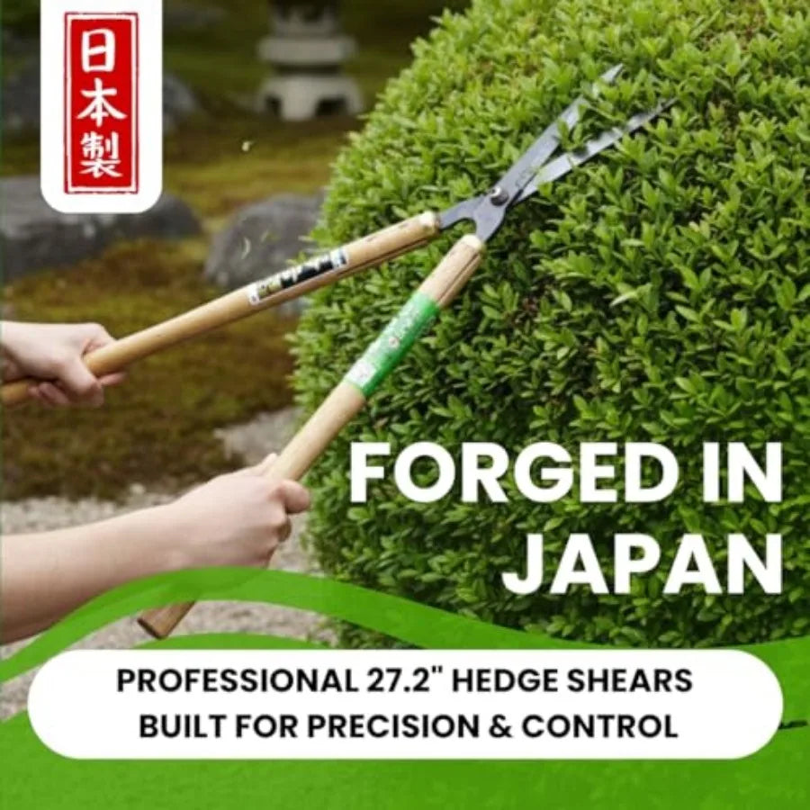 Fujiwara Japanese Hedge Shears 27.2 in 690 mm,Forged Garden Clippers with White Oak Handles, Precision Trimming Shears for Hedg