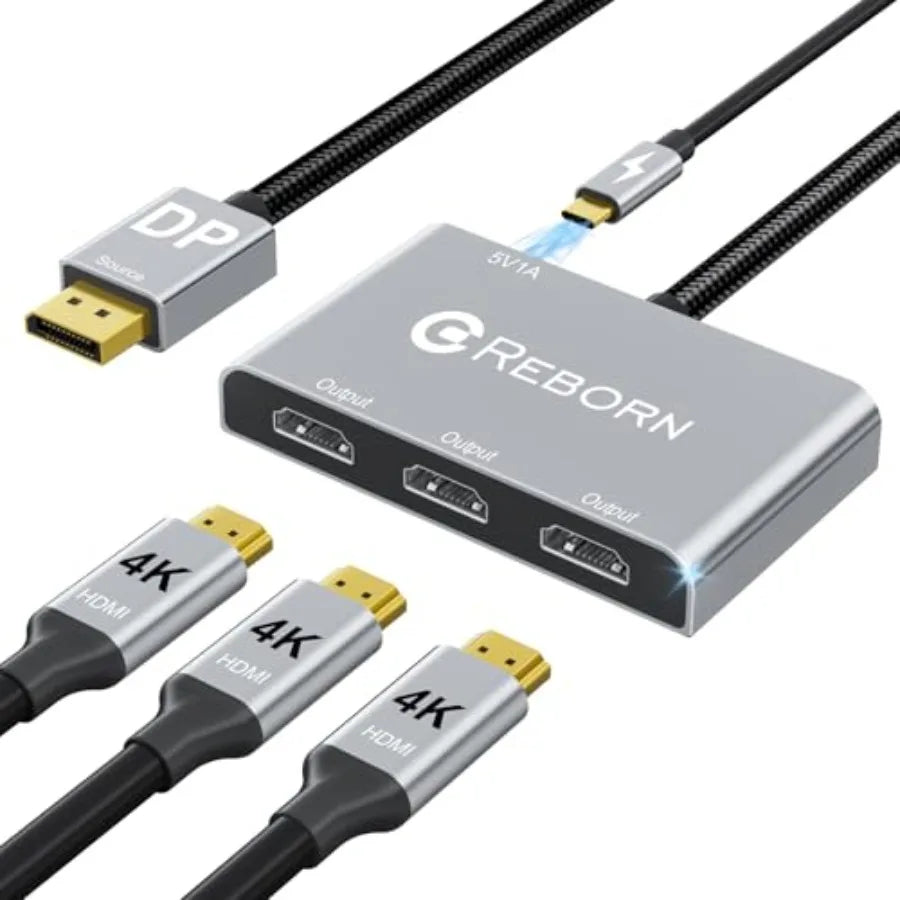 DisplayPort to HDMI Splitter for Multi Monitor Adapter 4K@60Hz HDMI Splitter Extended Display 1 in 3 Out MST Hub for Extended o