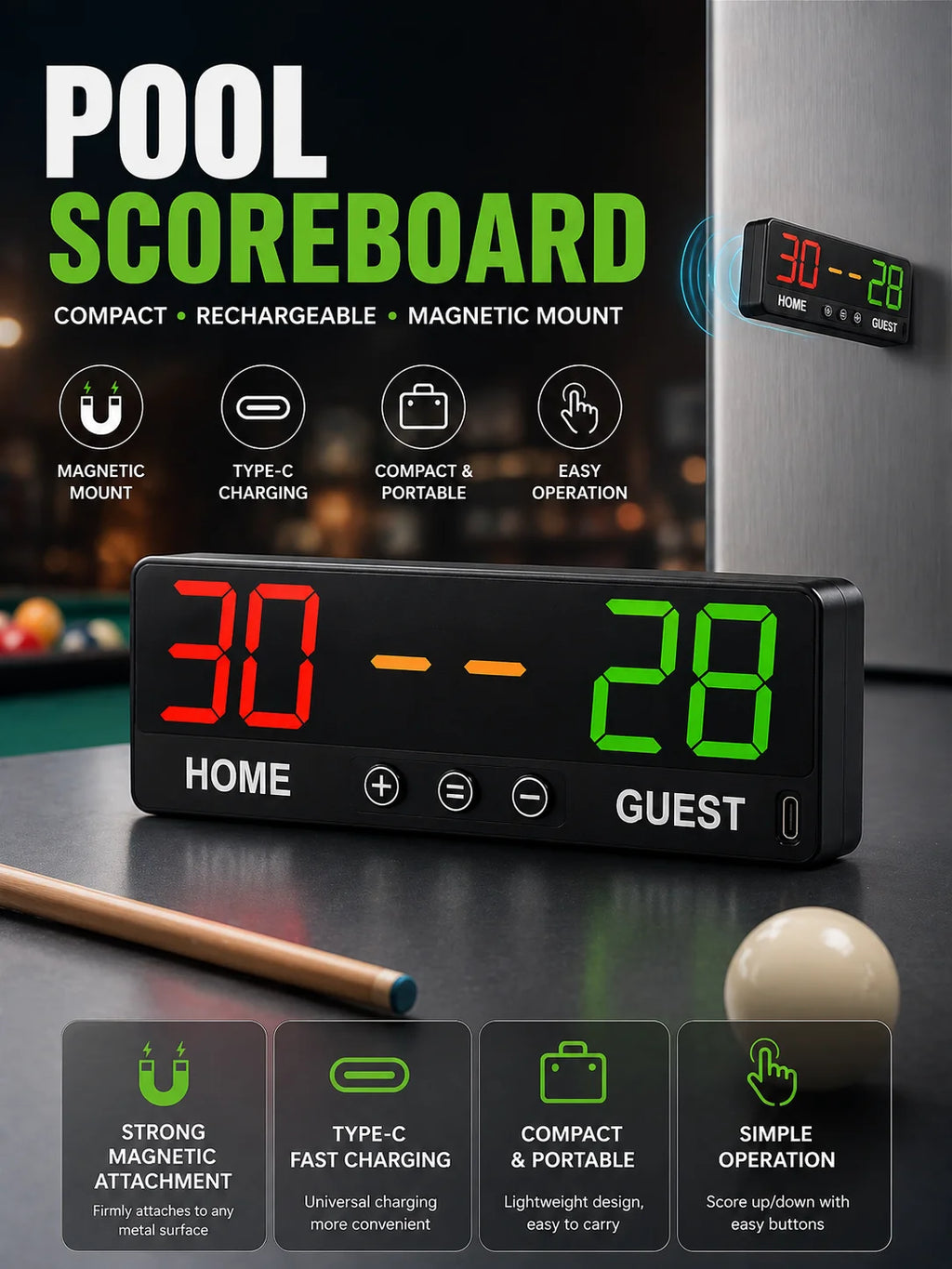 hit productCheetie LED Billiard Scoreboard Digital Snooker Scoring Board Control Electronic Match Score Keeper for Pool Club Are