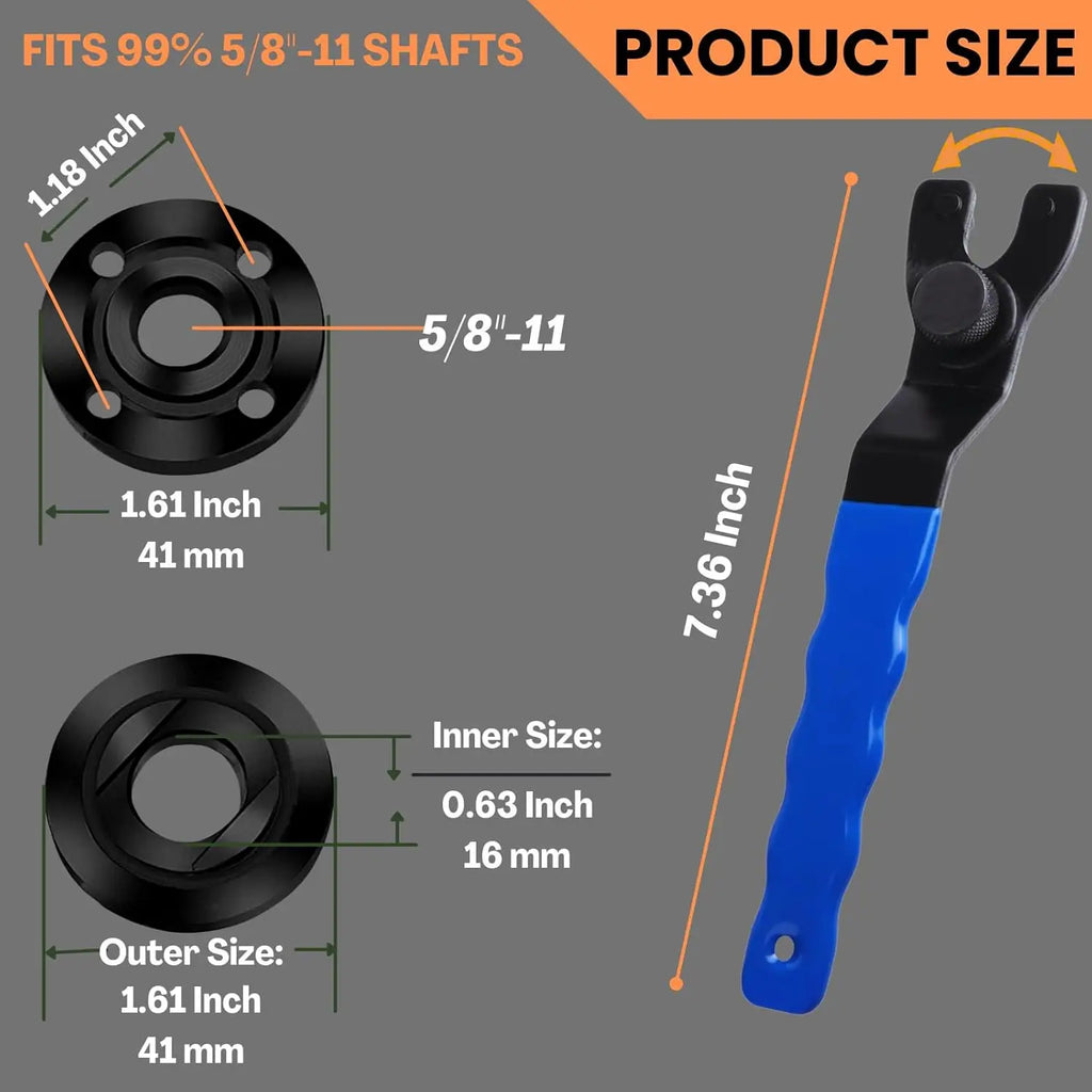 Universal Angle Grinder Wrench & Nut Kit (5PCS) for Quick Disc Replacement on 4.5"/5"/7" Grinders