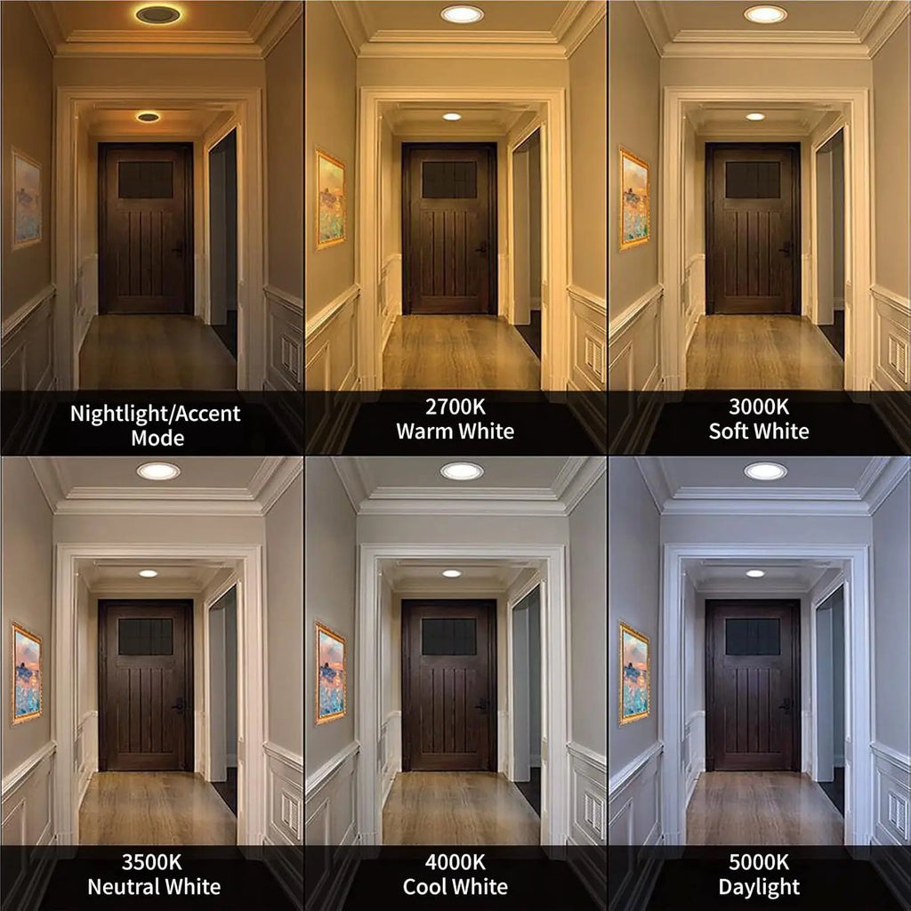 12 Pack 4" 5CCT Ultra-Thin LED Recessed Light with Night Light, 9W=75W, 750LM, Dimmable, Black Trim