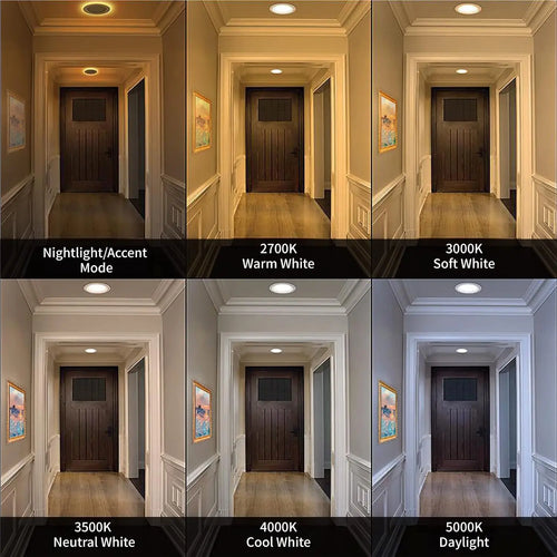 12 Pack 4" 5CCT Ultra-Thin LED Recessed Light with Night Light, 9W=75W, 750LM, Dimmable, Black Trim