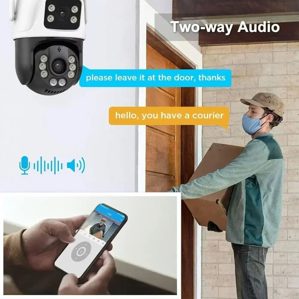 4K 8MP Outdoor Wireless Security Camera Dual Lens Dual Screen AI Human Detect Auto Tracking PTZ Wifi Survalance Camera iCSee App