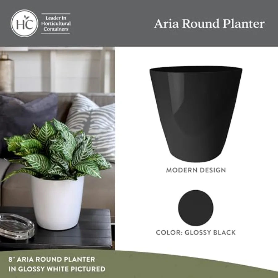Aria Round Self-Watering Pot - Lightweight Plastic Planter for Herbs and More - Durable Plant Pots for Indoor Plants and Outdoo