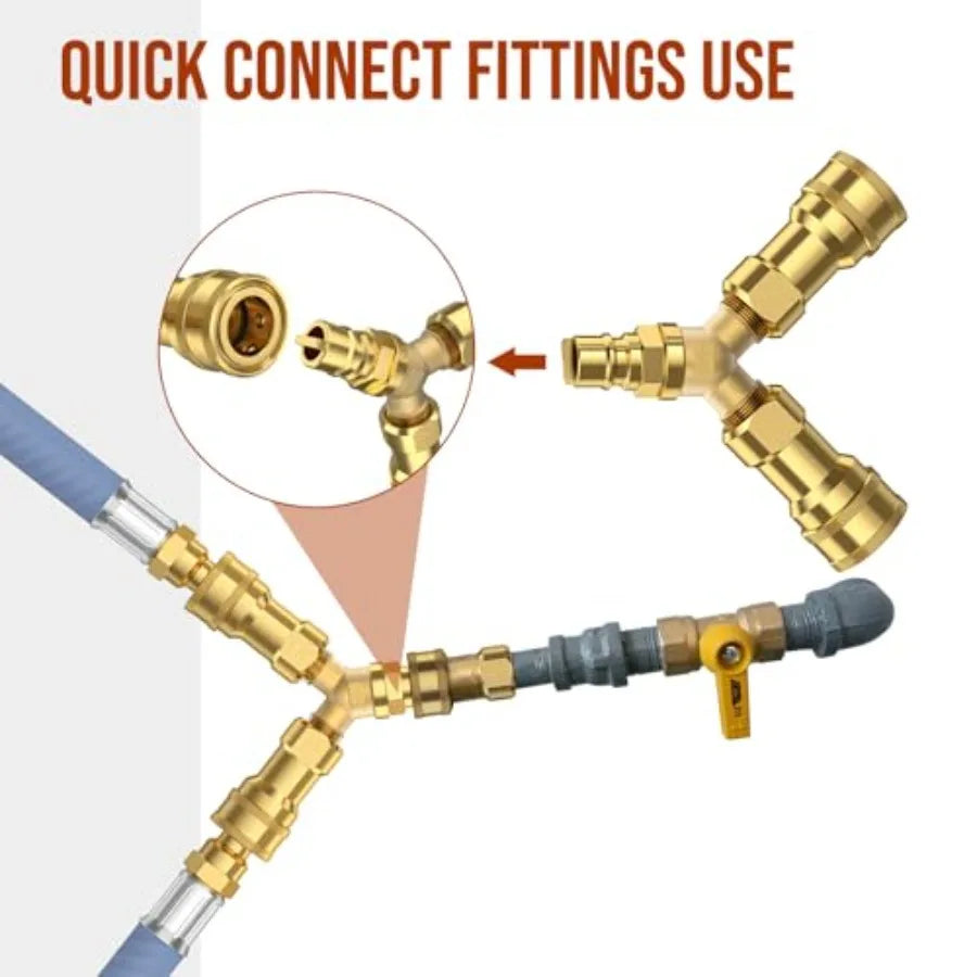 Natural Gas Y Splitter 2-Way Natural Gas Quick Connect Fittings with Shut Off Valve Conversion Kit for Gas Le " Propane Hose Pi