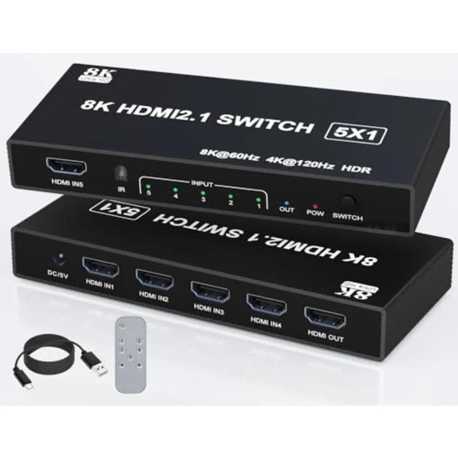 HDMI Switch k@20Hz 8K@60Hz - HDMI 2. Switch Box Port Expander Selector with Remote Support D/HDR/HDCP2. Compatible with PS// Xb