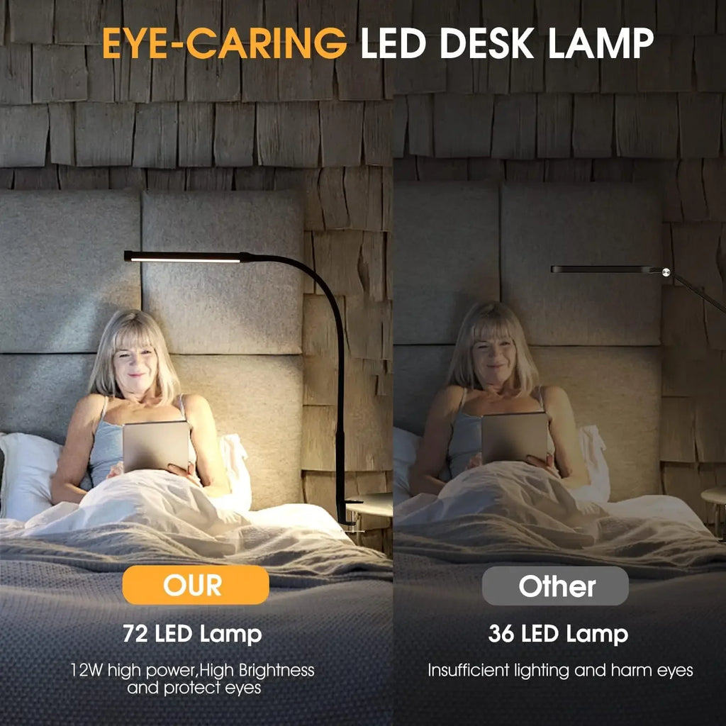 Flexible LED Desk Lamp With Clamp, 3 Modes & 10 Brightness, Eye-Caring Light For Home Office